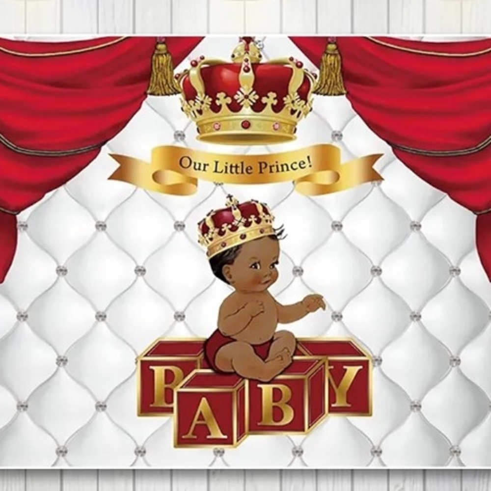 Royal Baby Shower Backdrop - Red & Gold "Our Little Prince"